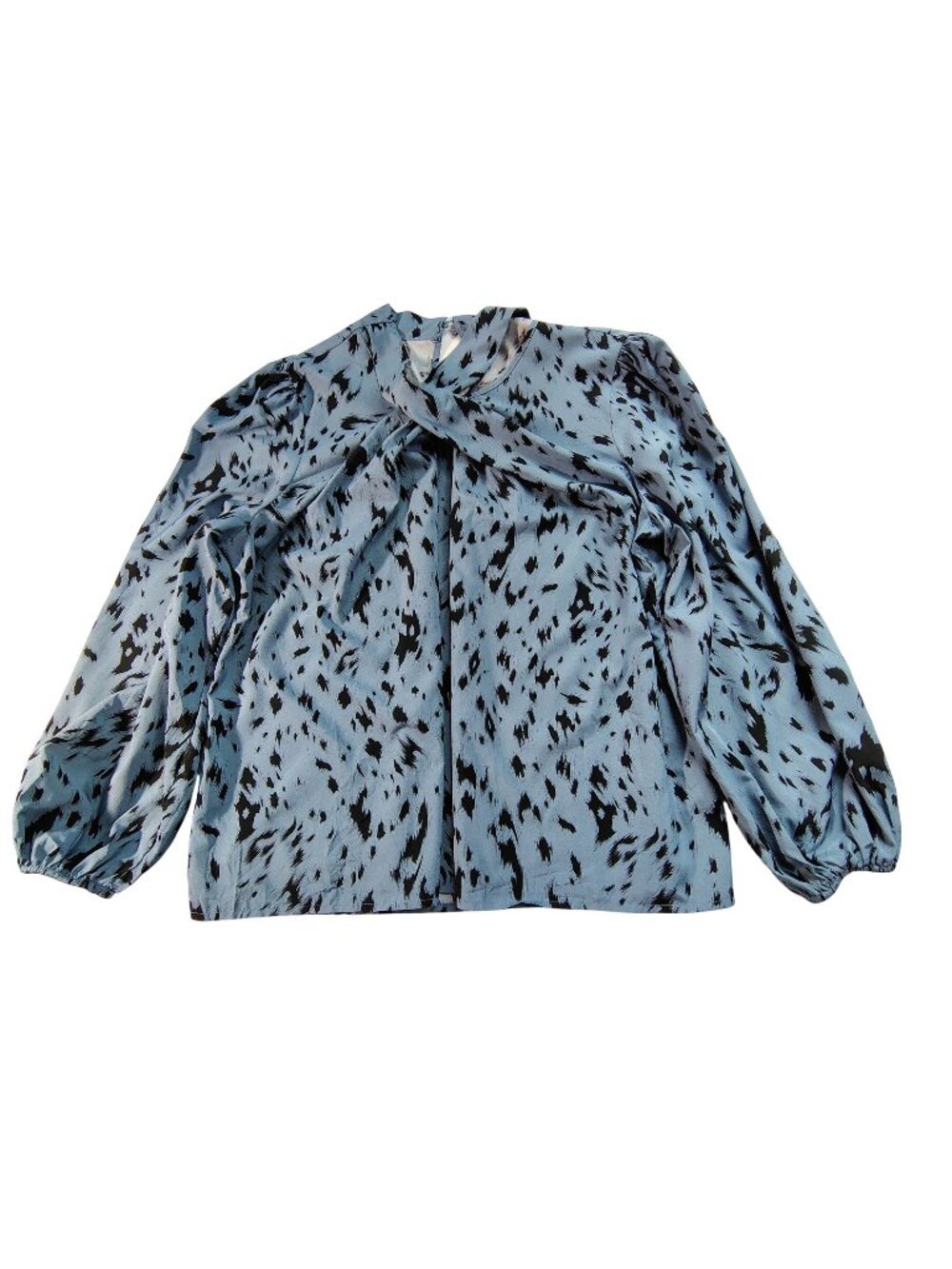 Shein Curve Womens Blue Black Abstract Print Blouse 2XL Long Sleeves Polyester
